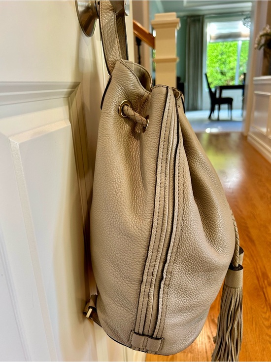 Pebbled Taupe Drawstring Backpack with Decorative Tassel main image 6